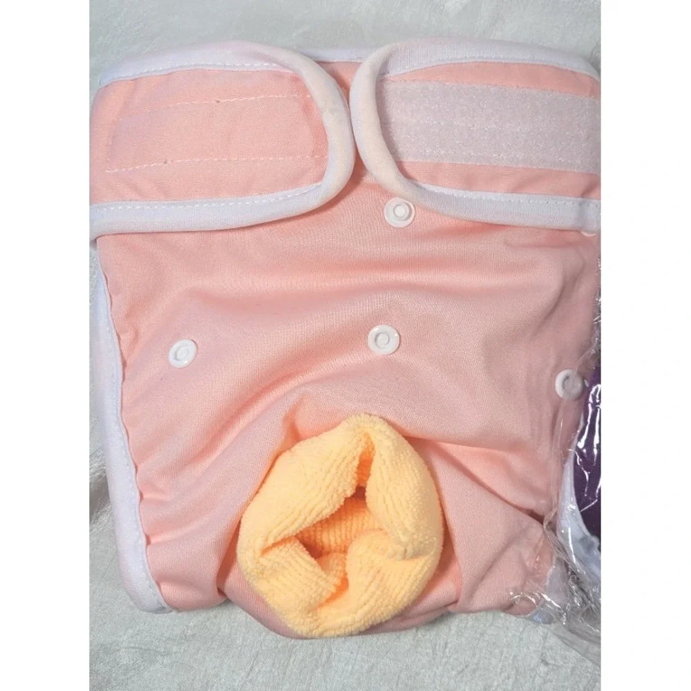 3 Washable Wonders Female Doggie Diapers - Peach & Purple - Size XS 15-17